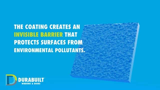 Durabuilt window coating creates an invisible barrier that shields surfaces from environmental pollutants, enhancing durability and protection.
