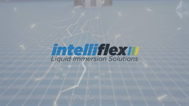 Intelliflex liquid immersion solutions logo on futuristic digital background, technology emphasis.