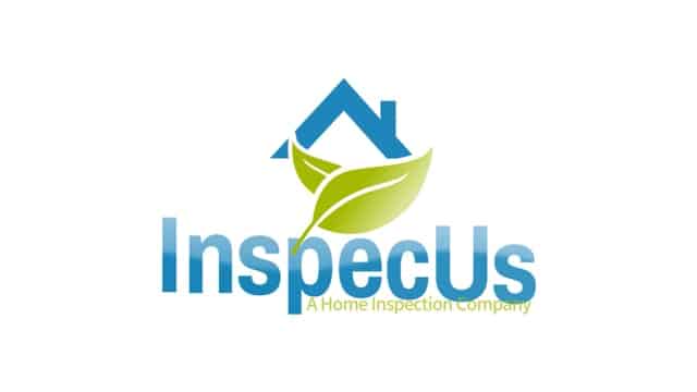 Home inspection logo featuring a house, leaf, and the text "InspecUs"; representing a reliable home inspection company specializing in detailed property assessments.