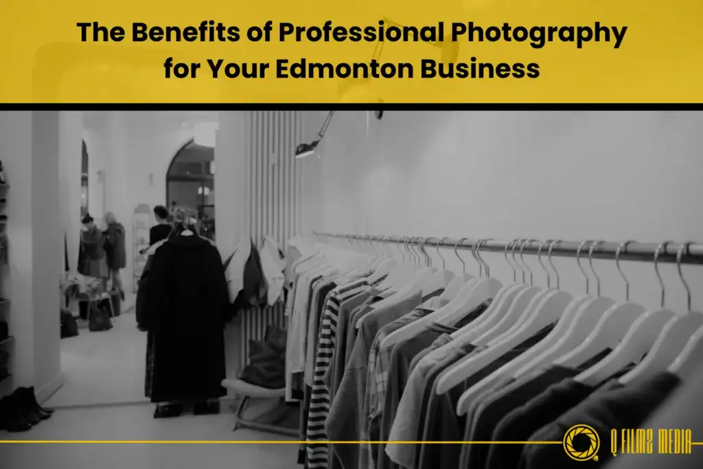Elegant clothing store interior with hanging shirts on a rack, showcasing fashion retail and shopping experience in Edmonton.