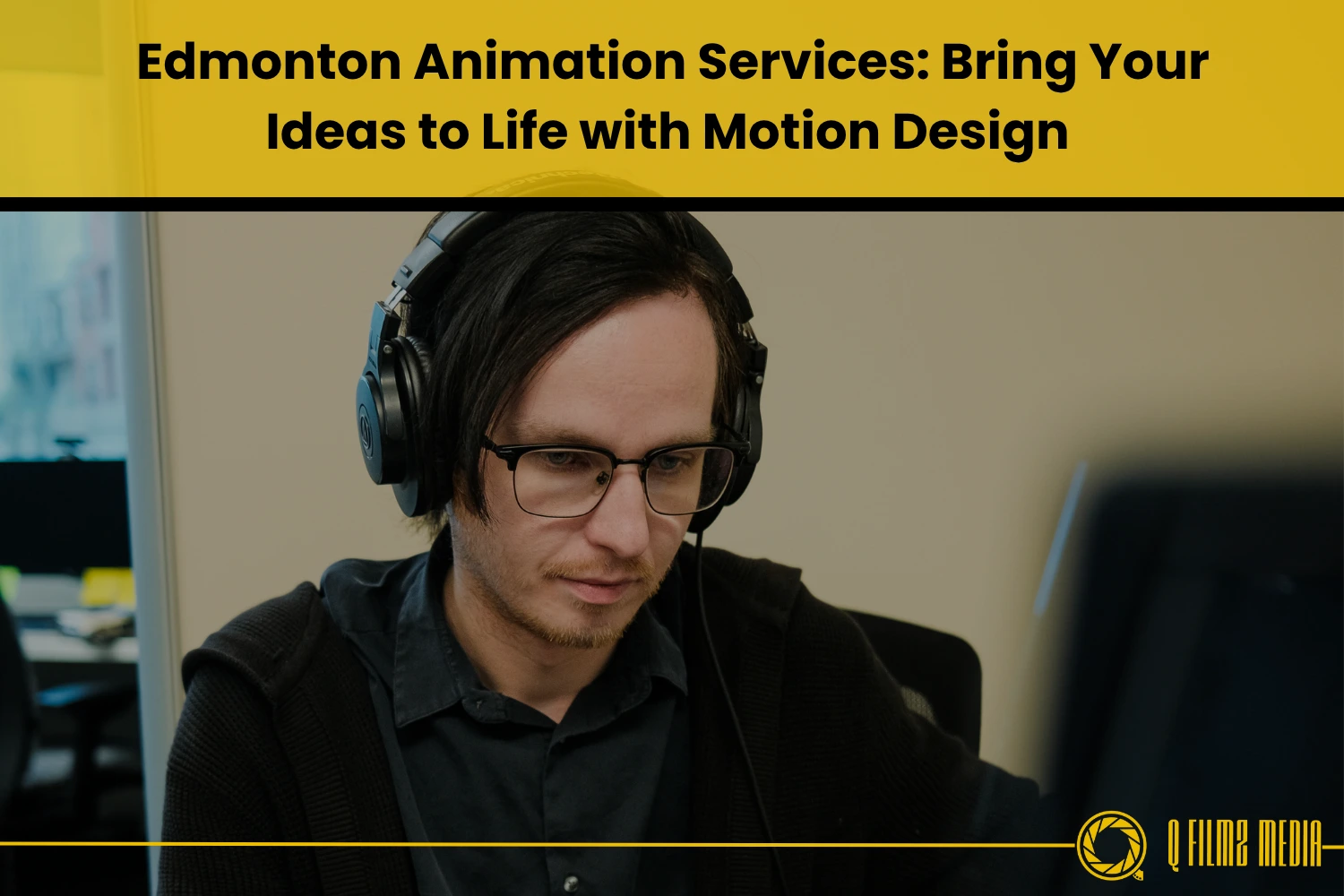 Professional animator working on motion design at Edmonton animation services.
