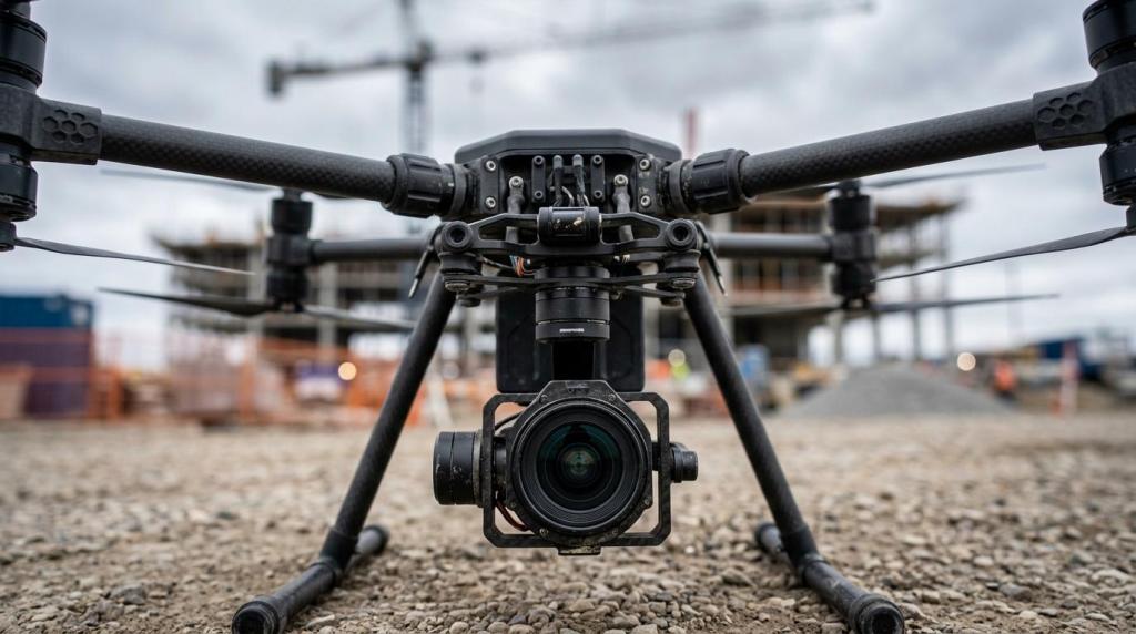 A professional drone equipped with a camera, used for construction videography across Alberta, capturing high-quality footage for project documentation.