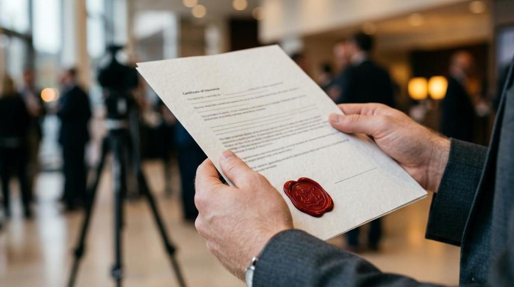 Close-up of a person holding a formal document with a red wax seal at a corporate event or conference.